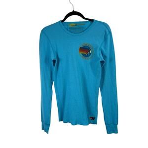 Aviator Nation Blue Long Sleeve Waffle Thermal T-Shirt Venice Womens Small